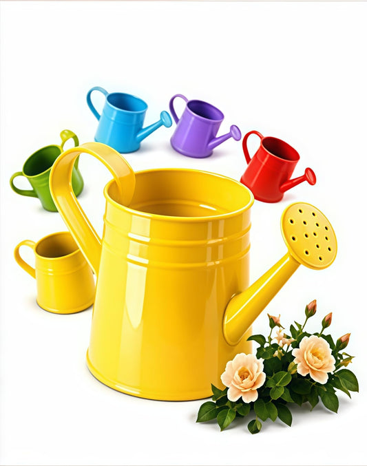 White Watering Can Metal - 0.4 Gallon Vintage Sprinkling Can with Removable Spout - Galvanized Steel Water Cans for Indoor Outdoor Plants - Long Spout Garden Irrigation Tool for Flowers (Yellow)