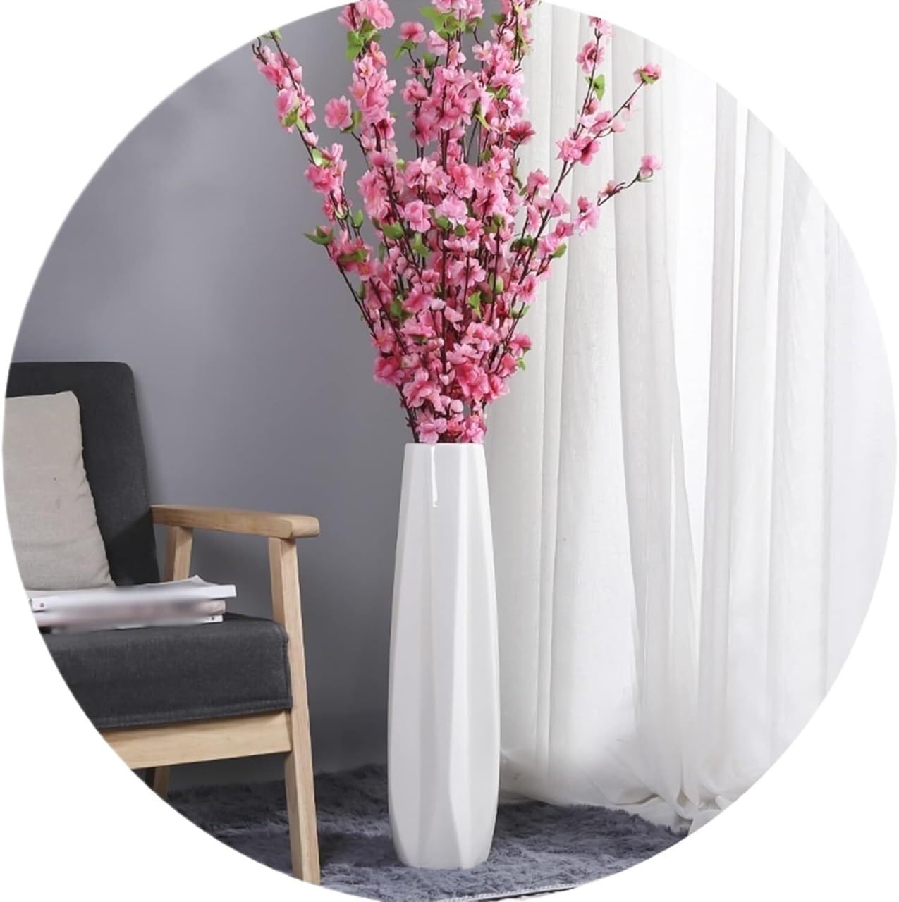 Floor vase Ceramic Vase，Decorative Large ，Floor, Large Floor Vase,White Ceramic Vase,Handcrafted,Sophisticated Vessel for Decorative Branches and Dried Flowers(61cm)
