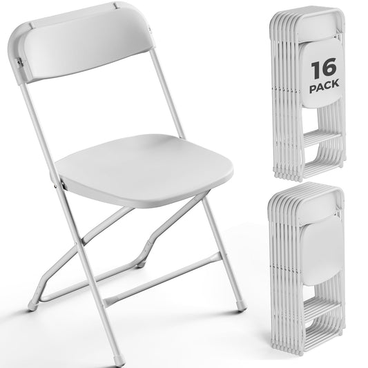 FurniEdge 16 Pack White Plastic Folding Chairs, Outdoor Portable Folding Chair with Steel Frame, 350lbs Capacity Stackable Foldable Chairs for Patio, Garden, Picnic, Kitchen, Events