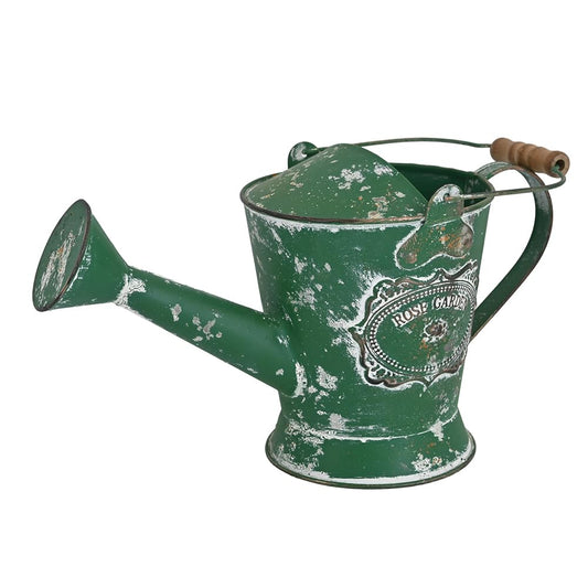 Zokyntrix Vintage Metal Watering Can with Wooden Handle, Watering Can for Indoor/Outdoor Plants, Shabby Chic Decor for Home Balcony Courtyard Garden Green