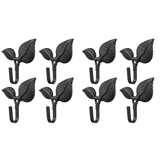 Iron Iron Leaf Single Wall Hooks: 8Pcs Rustic Wall Hooks Leaf Hooks Vintage Coat Hooks Decorative Single - Black