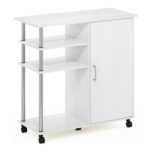 Oakestry Helena Four Tier Kitchen Island Storage Cart Wheels White Oak Stainless Steel Utility Trolley Organizer Modern Rolling Furniture