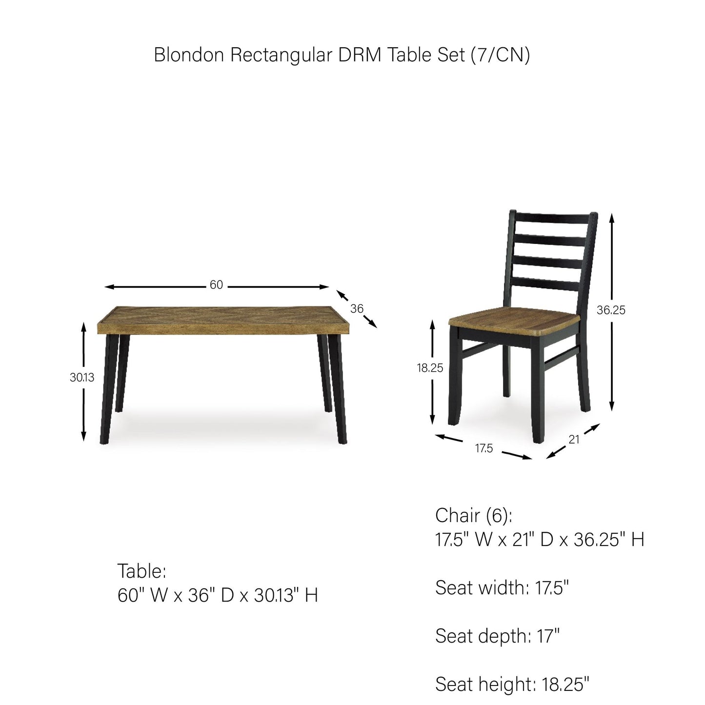 Signature Design by Ashley Blondon Rectangular Dining Room Table Set with 6 Chairs, Chevron Pattern, Tapered Legs, Seats 6, Wood, 60" Long, Brown & Black