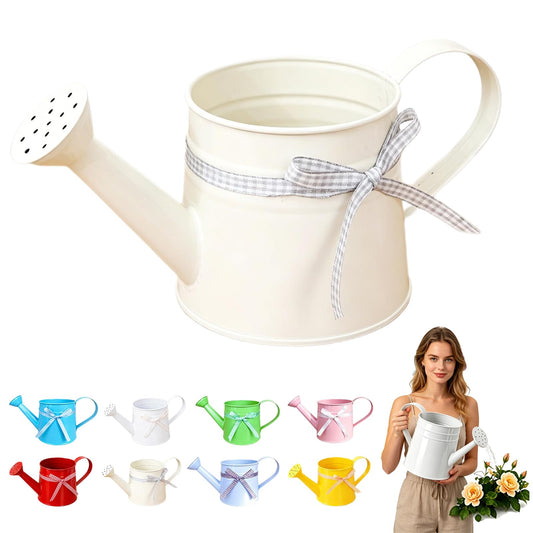 White Metal Watering Can,1 Gallon Watering Can Metal,Vintage Sprinkling Tin Watering Can for Indoor Outdoor Plants, Galvanized Steel Watering Cans for Flower (Beige)