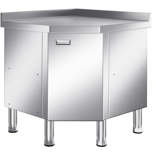 KINGBO Stainless Steel Corner Cabinet Heavy Duty Prep Table with 304 Stainless Steel Worktop Commercial Worktable Workbench with Storage Cabinet for Kitchen Garage Restaurant Outdoor