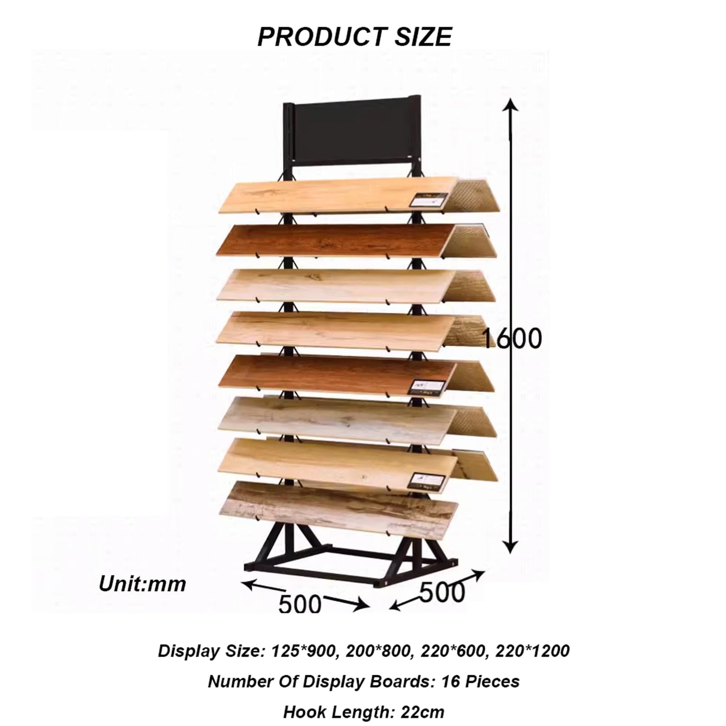 QYQCXGL Sample Floor Tile Display Rack Floor Standing Wooden Plate Stone Display Shelf Multifunctional Vertical Porcelain Sample Display Stand for Retail Stores Exhibition Halls, Black