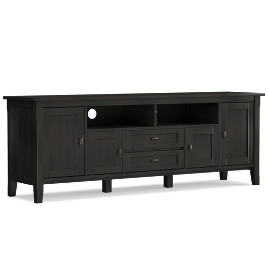 SIMPLIHOME Warm Shaker TV Stand - 72 inch Wide Solid Wood Media Console in Hickory Brown, Transitional Entertainment Center for Living Room for TVs up to 80 Inches with Cabinets and Cable Management