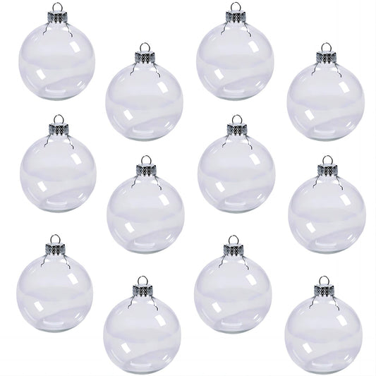 12 Pcs Clear Plastic Fillable Ornament Balls,2.36Inch Christmas DIY Baubles for Christmas, Halloween, Birthday, Wedding Decor, DIY Crafts Decorations (60 mm)