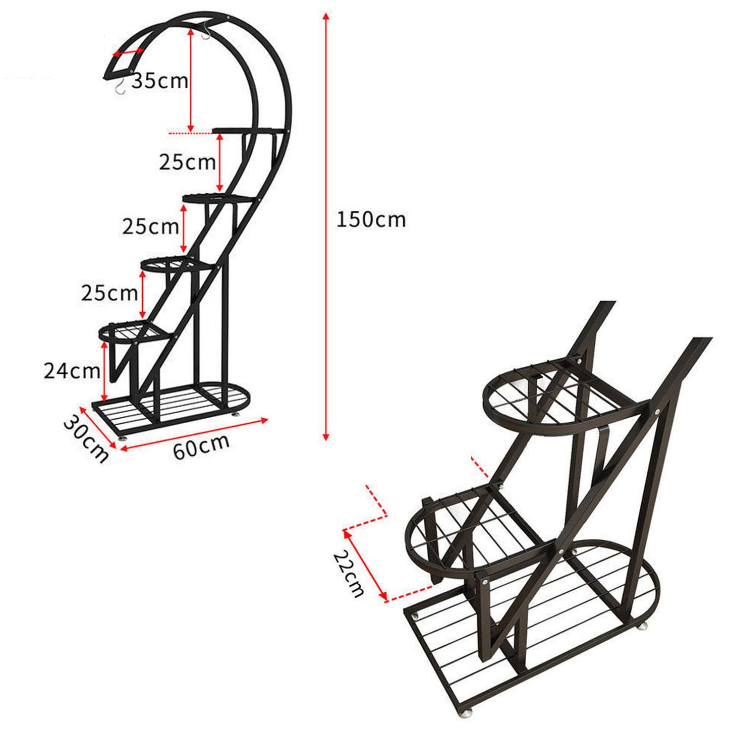 Eiwitany Floor-Standing Wrought Iron Flower Stand Installation Simple Load-Bearing Strong Home Living Room Balcony Heart-Shaped Shelf (White)