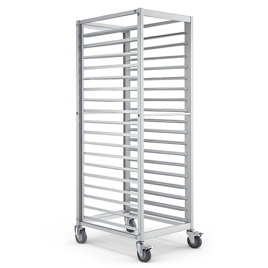 H Bun Pan Rack 18 Tier with Wheels, Commercial Bakery Racking of Aluminum for Full & Half Sheet - Kitchen, Restaurant, Cafeteria, Pizzeria, Hotel and Home