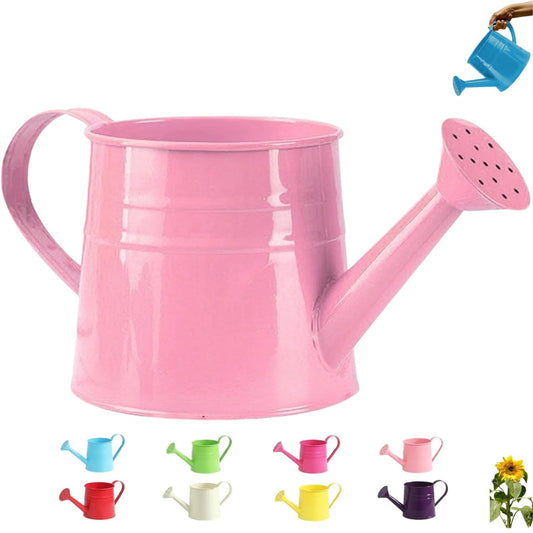 Metal Watering Can for Indoor Plants - 1L Vintage Garden Sprinkling Can with Long Spout & Handle, Rust-Resistant Tinplate Watering Kettle for Indoor Outdoor Lawn, Flower & Garden Care (Light Pink)