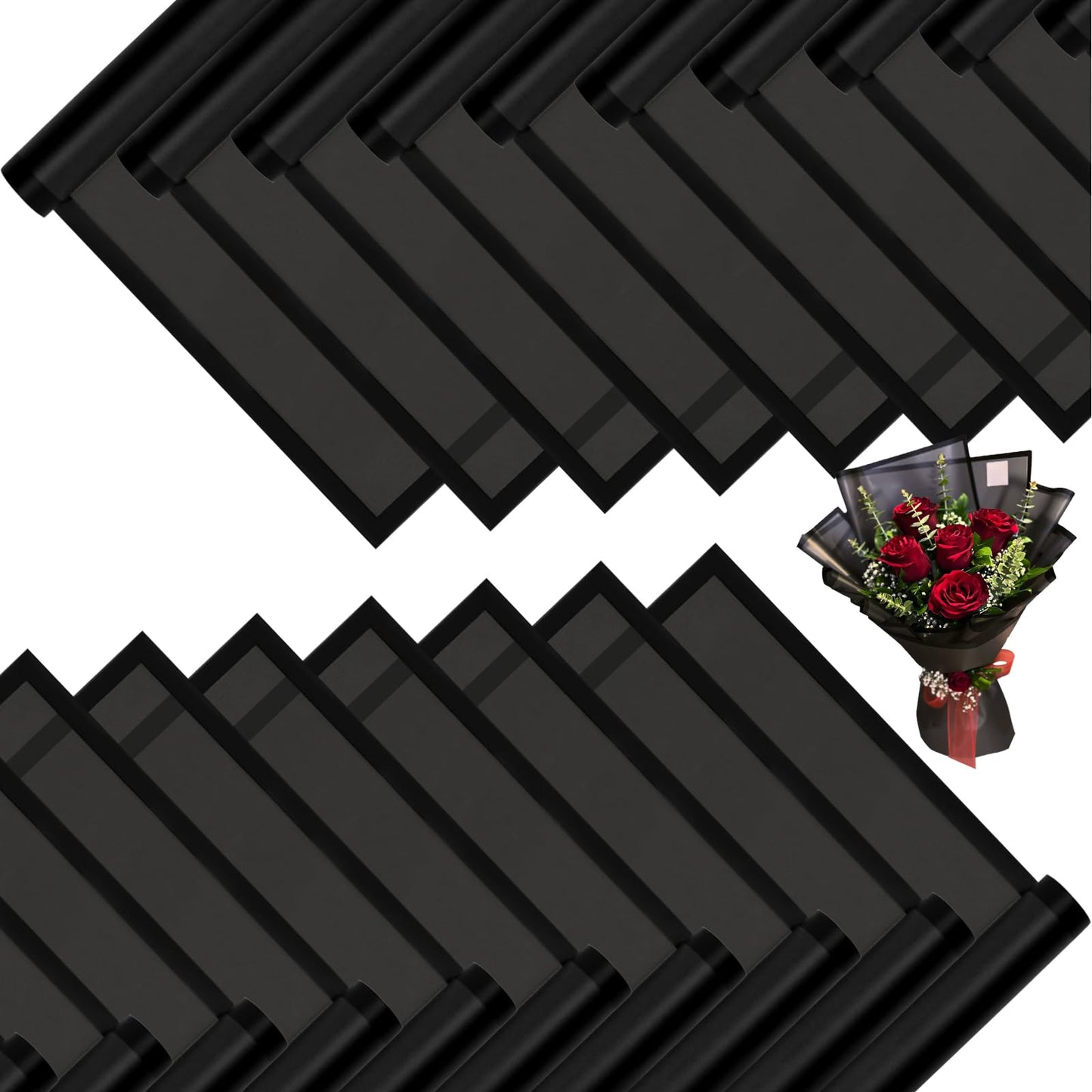 DEWJDFSC 20 Sheets Flower Wrapping Paper,Waterproof Floral Korean Bouquet Wrapping Paper, Florist Supplies, Suitable for Flowers Gift Packaging (Black)