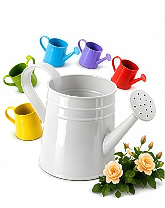 White Watering Can Metal - 0.4 Gallon Vintage Sprinkling Can with Removable Spout - Galvanized Steel Water Cans for Indoor Outdoor Plants - Long Spout Garden Irrigation Tool for Flowers (White)