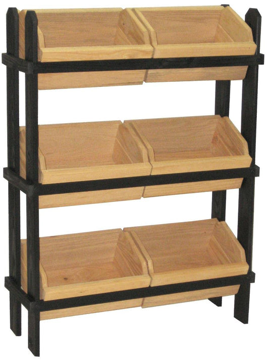 Displays2go Tiered Wooden Display, Floor Standing, 6 Removable Bins - Black & Oak (PN6CDSBLK)