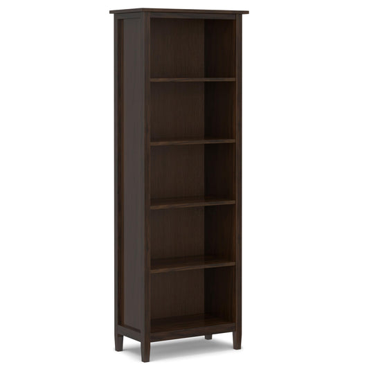 SIMPLIHOME Warm Shaker Bookcase - 72 inch Tall 5-Shelf Solid Wood Bookshelf in Tobacco Brown, Transitional Storage for Living Room, Study Room or Office with Adjustable Shelves and Tapered Legs