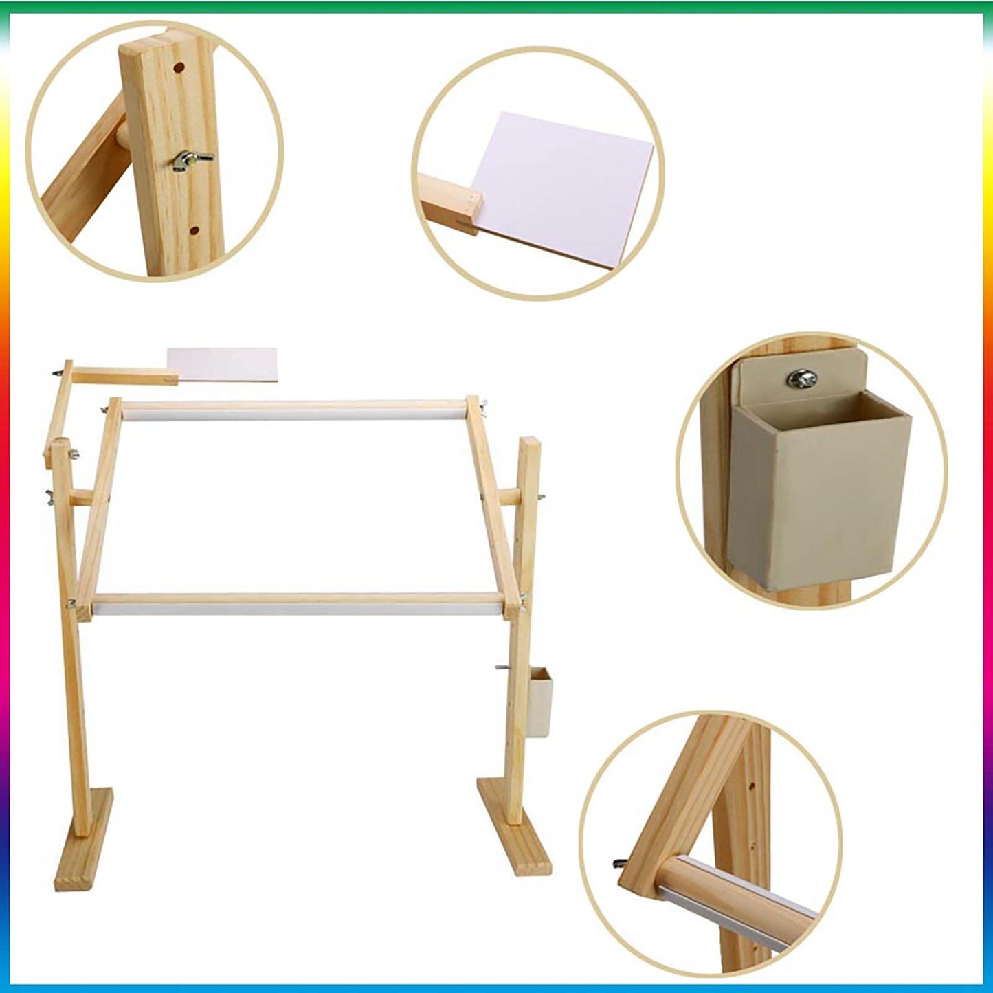 ELUKHT Vertical Solid Wood Cross Stitch Frame Embroidery Frame, 360° Rotatable Embroidery Stand Wooden Floor Tabletop Tapestry Frame, for Silk Painting Needlework,B (B Normal)