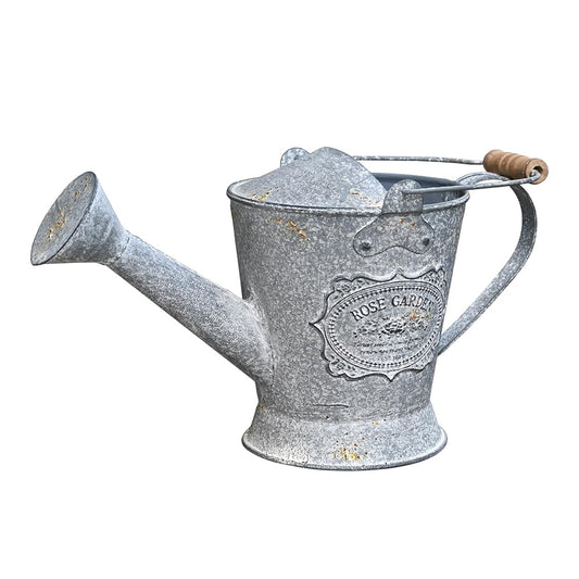 Zokyntrix Vintage Metal Watering Can with Wooden Handle, Watering Can for Indoor/Outdoor Plants, Shabby Chic Decor for Home Balcony Courtyard Garden Gray