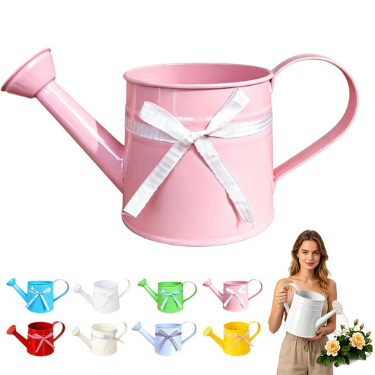 White Metal Watering Can,1 Gallon Watering Can Metal,Vintage Sprinkling Tin Watering Can for Indoor Outdoor Plants, Galvanized Steel Watering Cans for Flower (Pink)
