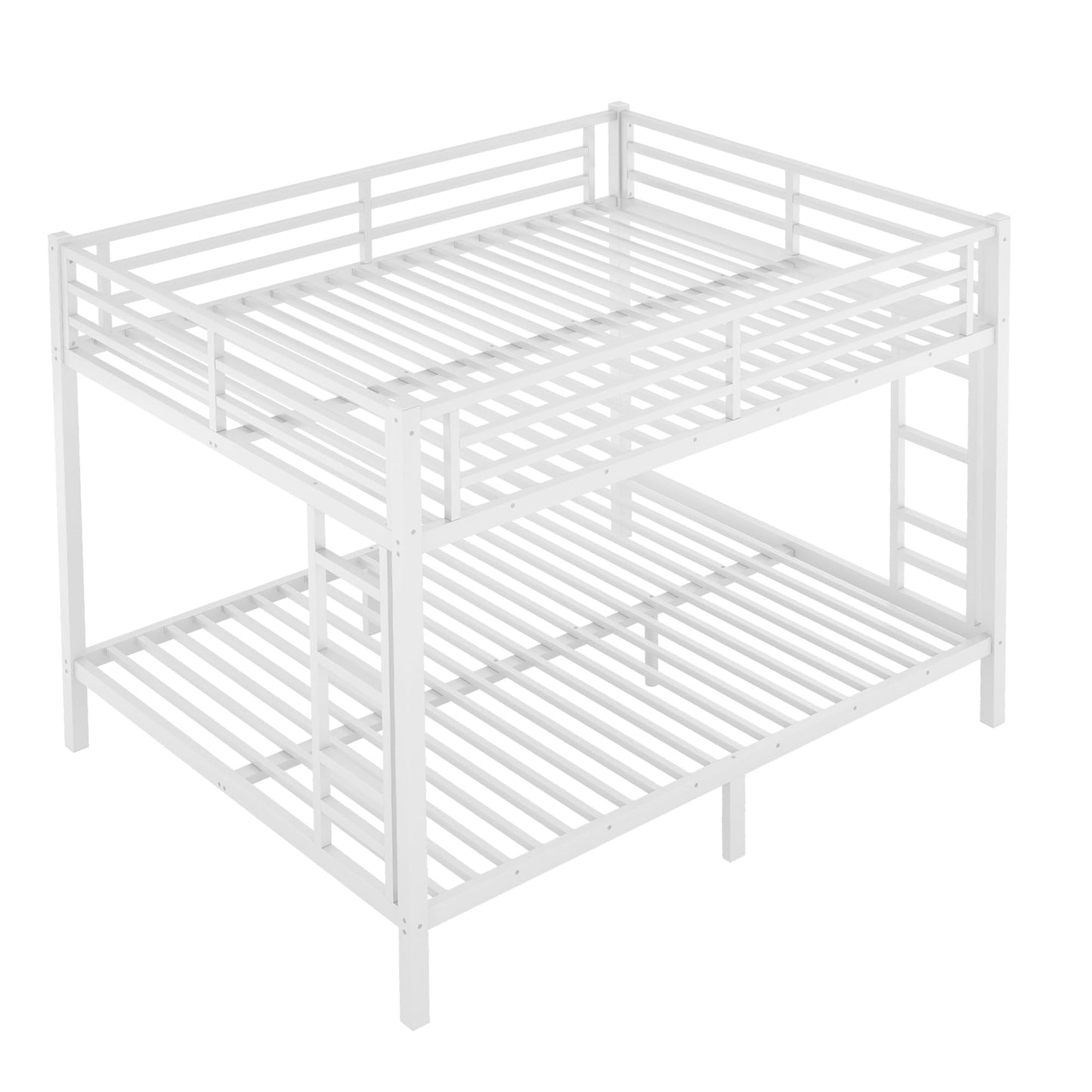 Queen Over Queen Bunk Bed for Adults, Teens, Heavy Duty Bunk Beds with 2 Ladder and Safety Guardrails, Adults Bunk Beds with Noise-Reducing Rubber Stoppers, Easy Assemble, White