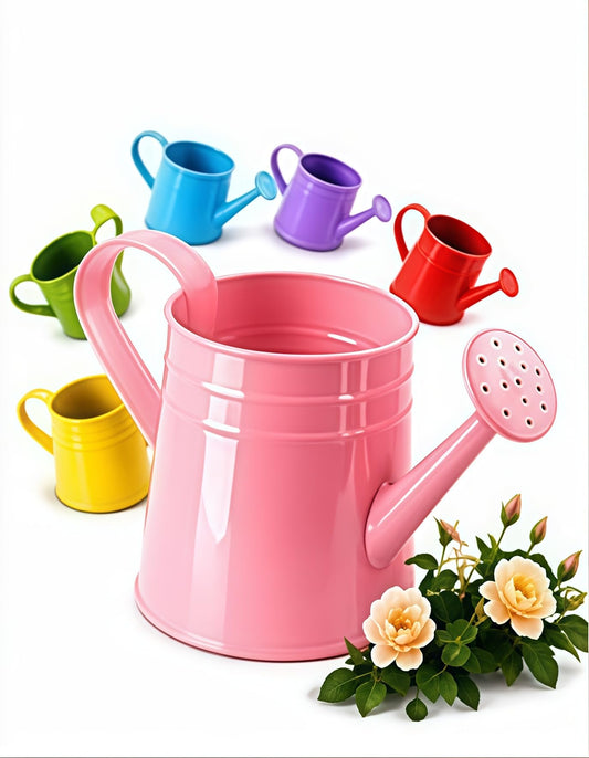 White Watering Can Metal - 0.4 Gallon Vintage Sprinkling Can with Removable Spout - Galvanized Steel Water Cans for Indoor Outdoor Plants - Long Spout Garden Irrigation Tool for Flowers (Pink)
