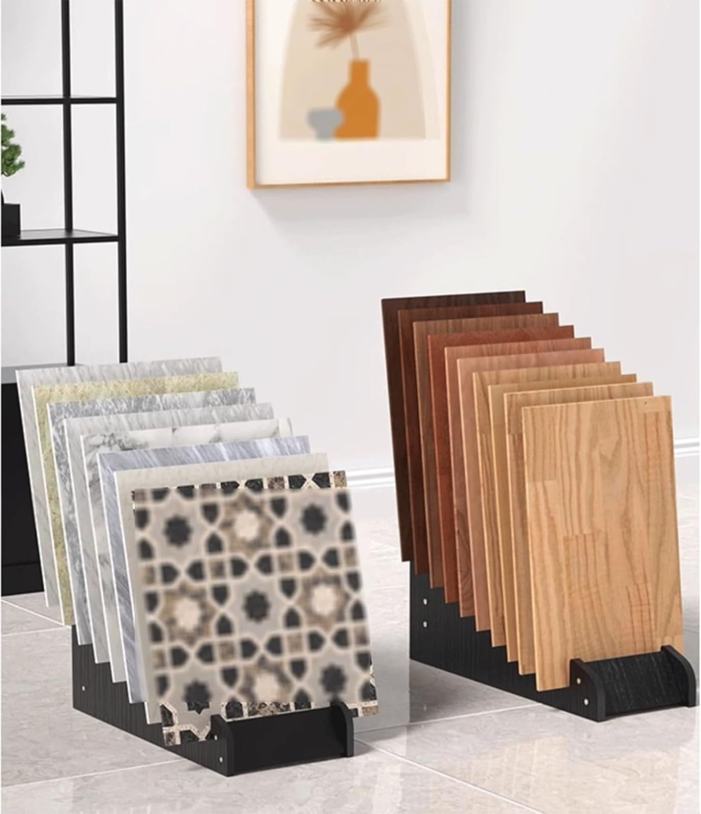 Floor Tile Sample Rack,Wooden Tile Sample Display Rack - 59x43x44.5cm Floor-Standing Organizer for Retail, Home Improvement, Multi-Slot Storage Shelf for Tiles, Samples, and Building Materia
