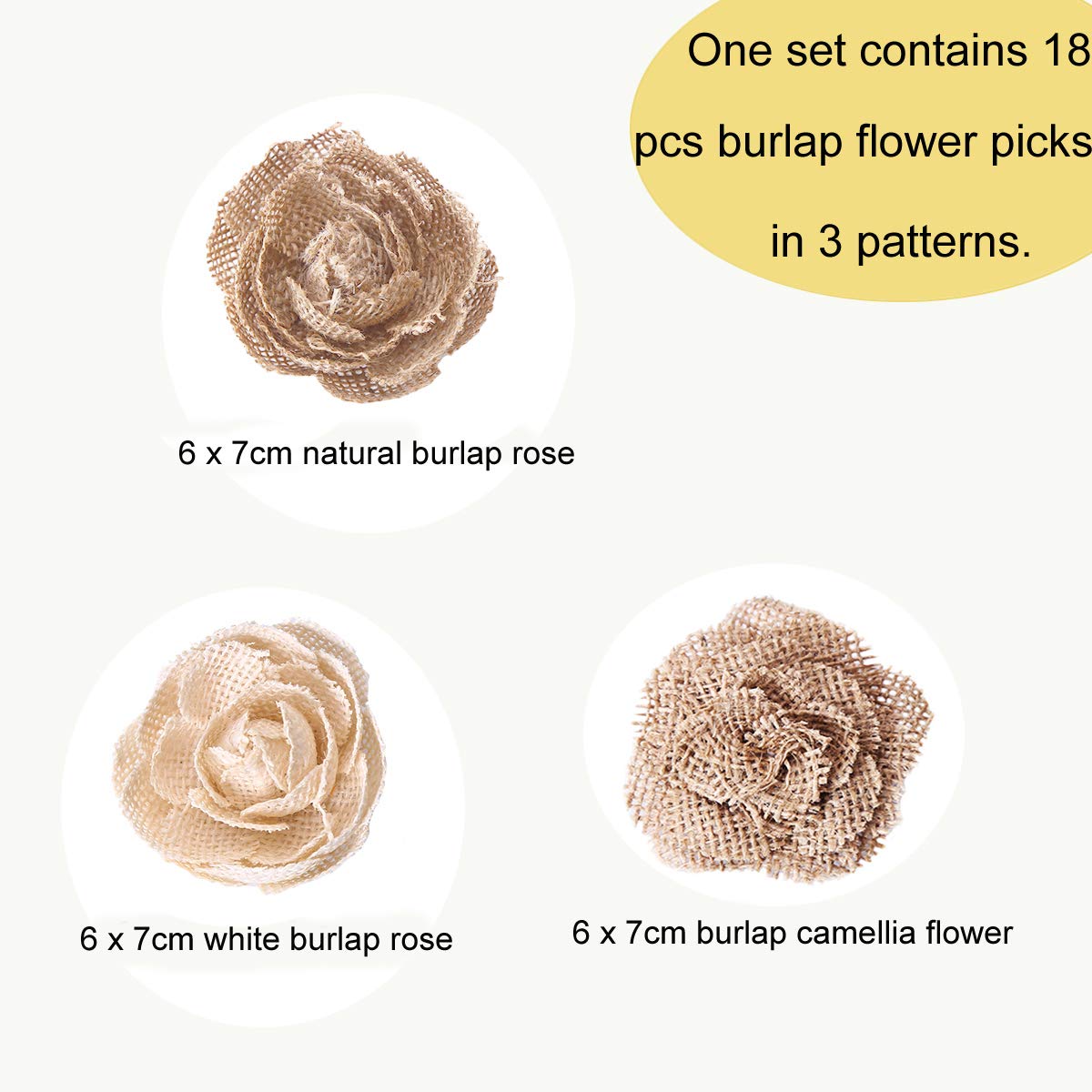 CCINEE Natural Burlap Flowers Assorted Handmade Burlap Rose for Wedding Decoration and Floral Crafts Making, Pack of 18