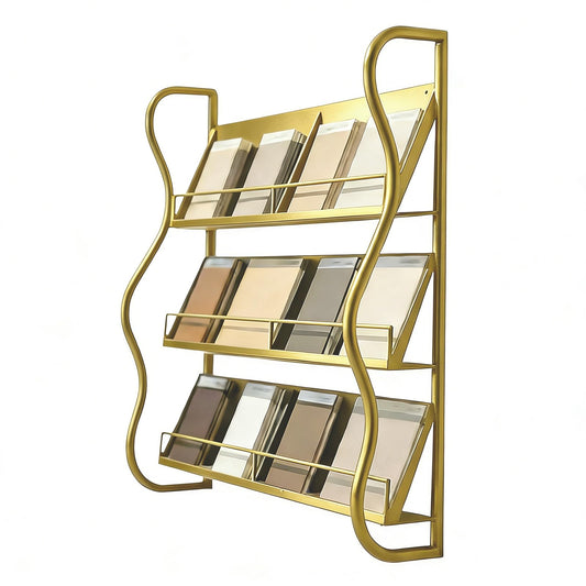 Metal Tile Sample Display Shelf, Retail Stores/Exhibition Large Storage Rack Wall Hanging, for Wooden Flooring Color Swatch(Gold,Large)