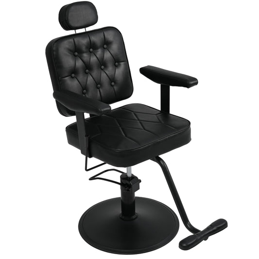 Merax Vintage Modern Barber Salon Chair for Hair Stylist, PU Leather Heavy Duty Salon Chair with 360° Swivel, Hydraulic Height Adjustable & 95°-140° Reclining Backrest for Barbershop, Home, Black