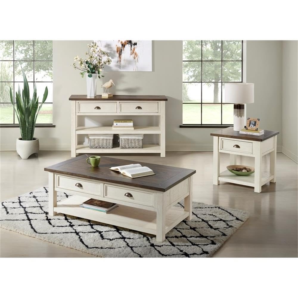 Martin Svensson Home Solid Wood Sofa Console Table, Cream White with Brown Top