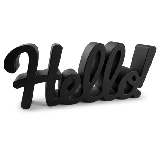 Hello Sign - Made in USA Modern Welcome Sign for Front Door Wreath & Entryway Shelf Decor - Bold Script Lettering for Home Accents & Tiered Tray Display, Matte Finish, 9.5 x 4 in"