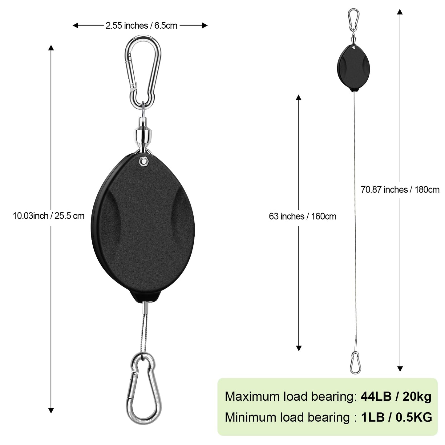 ZUZUAN 3 Pcs Upgraded Heavy Duty Retractable Plant Hanger,Plant Pulleys for Hanging Plants,Easy to Raise and Lower,Auto Lock,Adjustable Hook for Garden Baskets Pots,Birds Feeder and Grow Lights,Black
