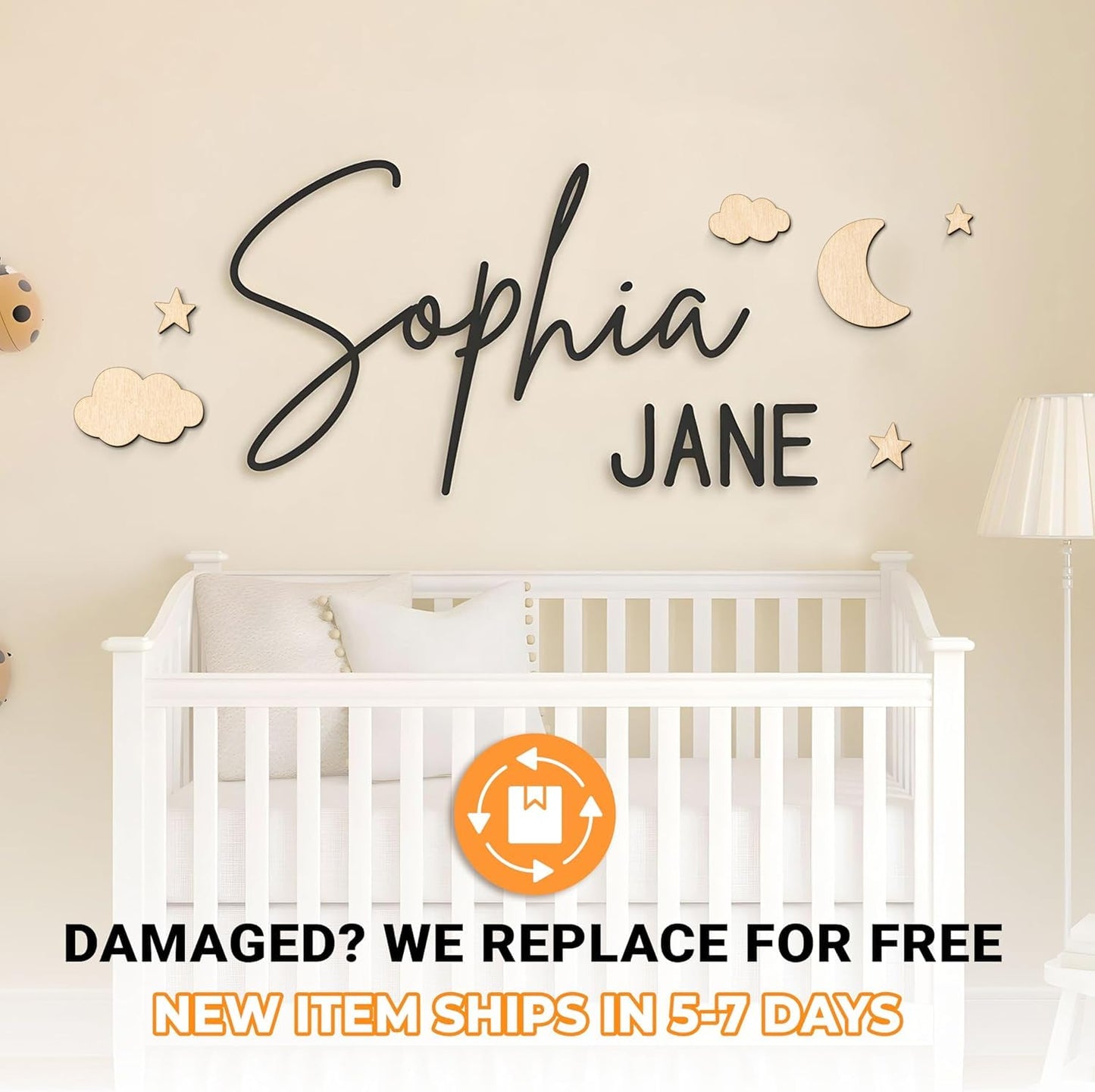 Personalized Name Sign for Nursery - Custom Wooden Baby Name Sign for Kids Room Wall Decor, First & Middle Name, Includes Double-Sided Tape, Wedding signs & Family Name Signs