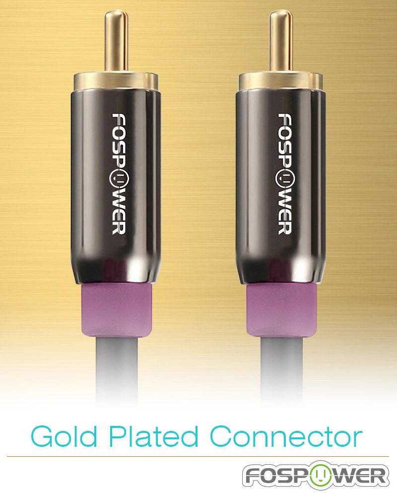 (25 24K FosPower Subwoofer Cable FT) RCA to RCA Audio Stereo Cable, Male to Male - Dual Shielded Cord | Gold Plated