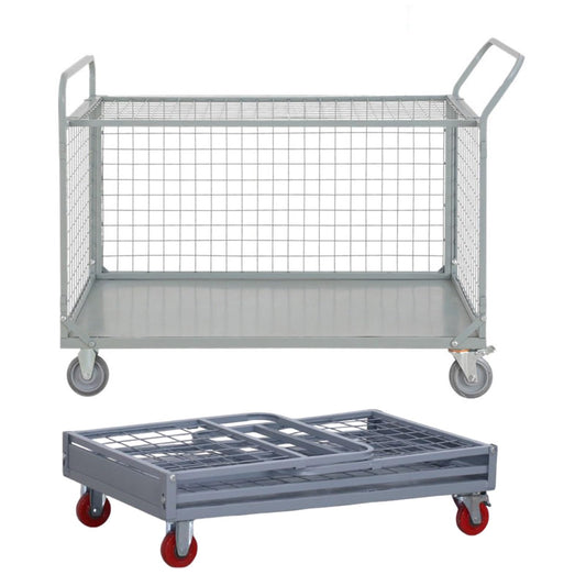 Heavy Duty Foldable Platform Cart with Cage, 2000 LBS Capacity, Ideal for Warehouse Supermarkets and Multipurpose Use