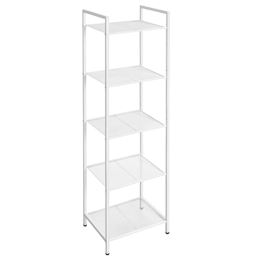 SONGMICS 5-Tier Storage Rack, Bathroom Shelf, Extendable Plant Stand with Adjustable Shelf, for Bathroom, Living Room, Balcony, Kitchen, White UBSC035W01