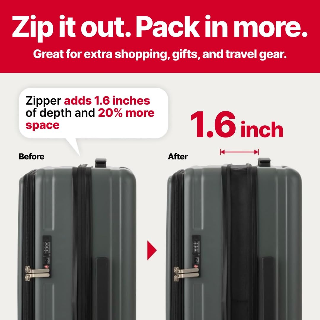 LEGEND WALKER 24" Checked Luggage, Front Opening Expandable Hardshell Suitcase with Spinner Wheels, TSA Lock, USB Port & Cup Holder, Silver, 5524-60