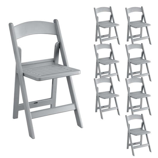 Zedfire Set of 8, Gray Resin Folding Chairs with Slatted Seat, Commercial Event Chairs, Foldable Chair for for Party, Wedding, Picnic, Indoor/Outdoor use