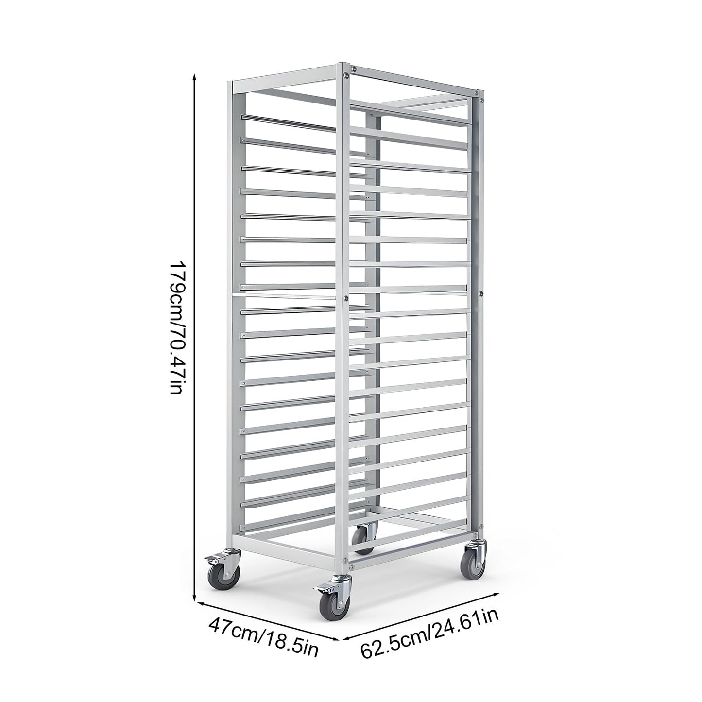 18-Tier Half & Full Sheet Bun Pan Rack - Bread Bakers Rack for Commercial Kitchen, Rolling Baking Cart with Brake Wheels, 24" L x 18.3" W x 70.3" H