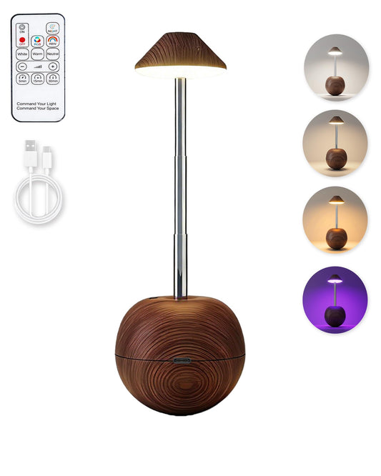 yadoker Tumbler Table Lamp with Remote, Cordless Touch Bedside Lamp, Rechargeable USB Small Lamp for Nightstand, Multiple Colors Dimmable Mushroom Shape Night Light for Nursery, Bedroom (Walnut)