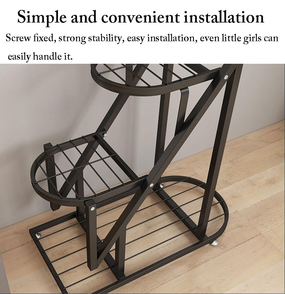 Eiwitany Floor-Standing Wrought Iron Flower Stand Installation Simple Load-Bearing Strong Home Living Room Balcony Heart-Shaped Shelf (Blue)