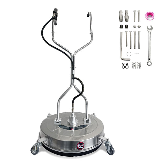 24" Pressure Washer Surface Cleaner with 4 Wheels - Stainless Steel Dual Handle Surface Cleaner 4900 Max PSI, 3/8" Connector & 1/4" Adapter Power Washer Floor Attachment,for Floor Driveway, Patio