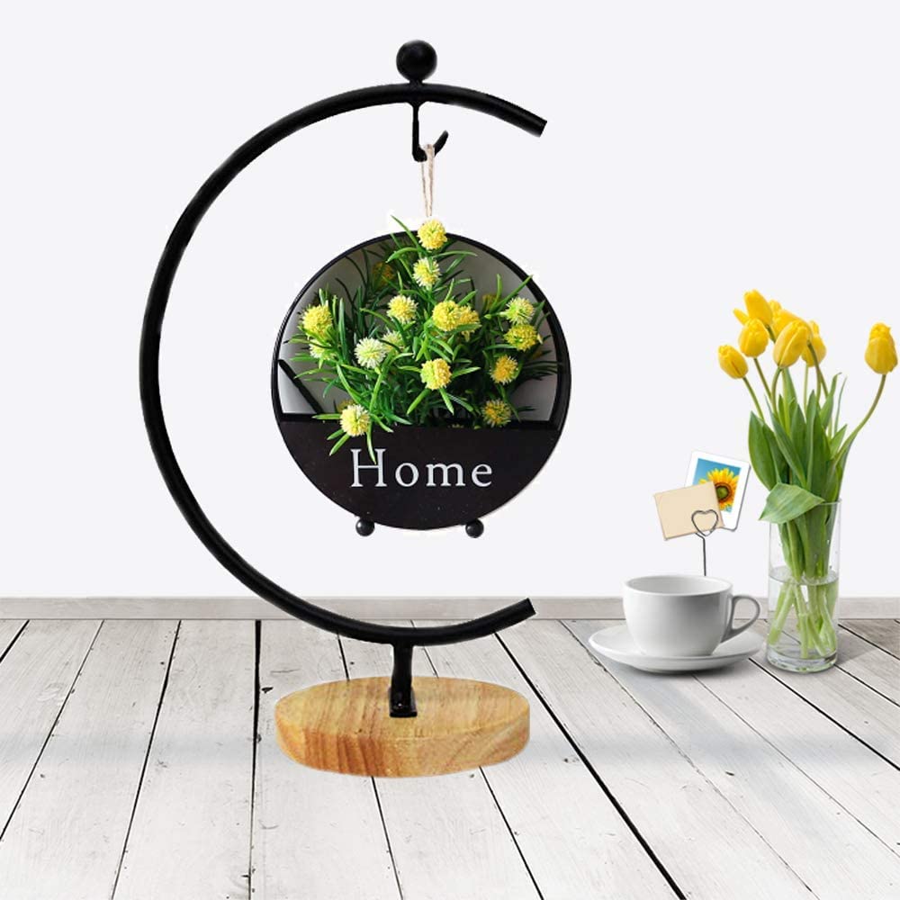 YY YEARCHY Ornament Display Stand Iron Pothook Stand for Hanging Glass Terrarium with Wood Base Creative Decoration for Home Garden Wedding Party Festival (G Shaped-Black,2PCS)