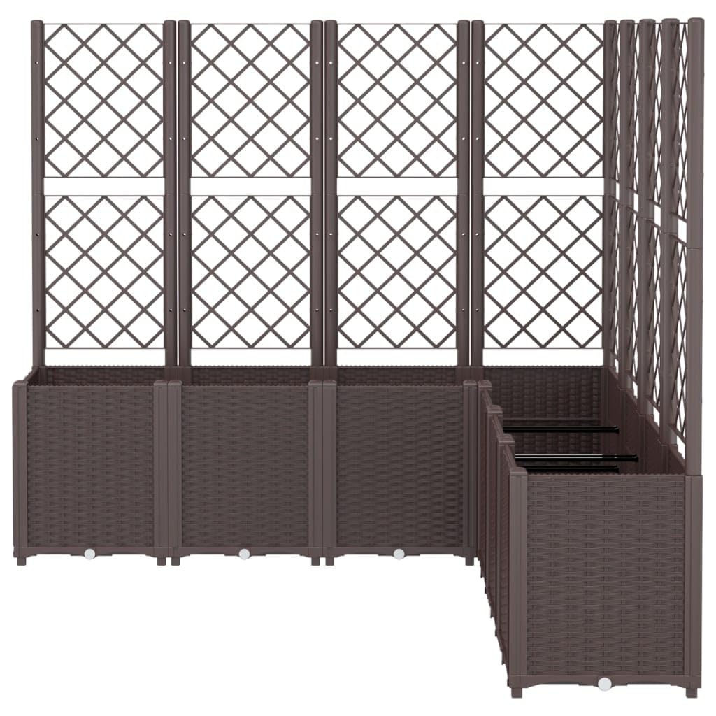 Xolmizyn Modular Garden Planter with Trellis, 63 x 63 x 55 Inch Large Outdoor Raised Bed for Climbing Plants, Weather Resistant Synthetic Polypropylene Plant Box, Brown