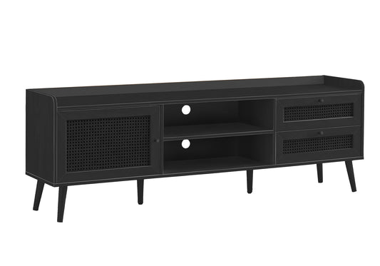 Monarch Specialties I 2724 Tv Stand, 72 Inch, Console, Media Entertainment Center, Storage Cabinet, Living Room, Bedroom, Black Laminate, Wood Legs