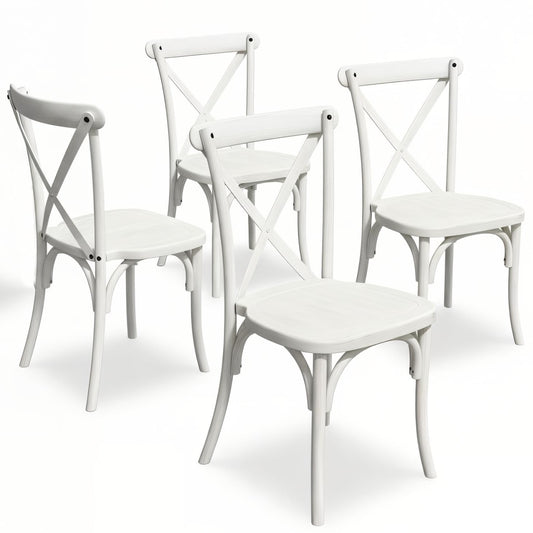 BTEXPERT Resin Indoor Outdoor Dining Chairs Set of 4 Stackable Patio Farmhouse Chairs with X-Back, Heavy-Duty Waterproof Distressed Kitchen Dining Chairs, 400 lb Capacity, Weathered Whitewashed