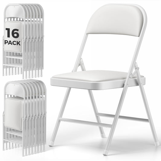 MAKE CHANGES 16 Pack Folding Chairs, PU Leather Folding Dining Chairs with Padded Cushion Seat & Back, Indoor Outdoor Folding Chair Set for Home Office, Parties, Events, Wedding, Extra Guest Seating