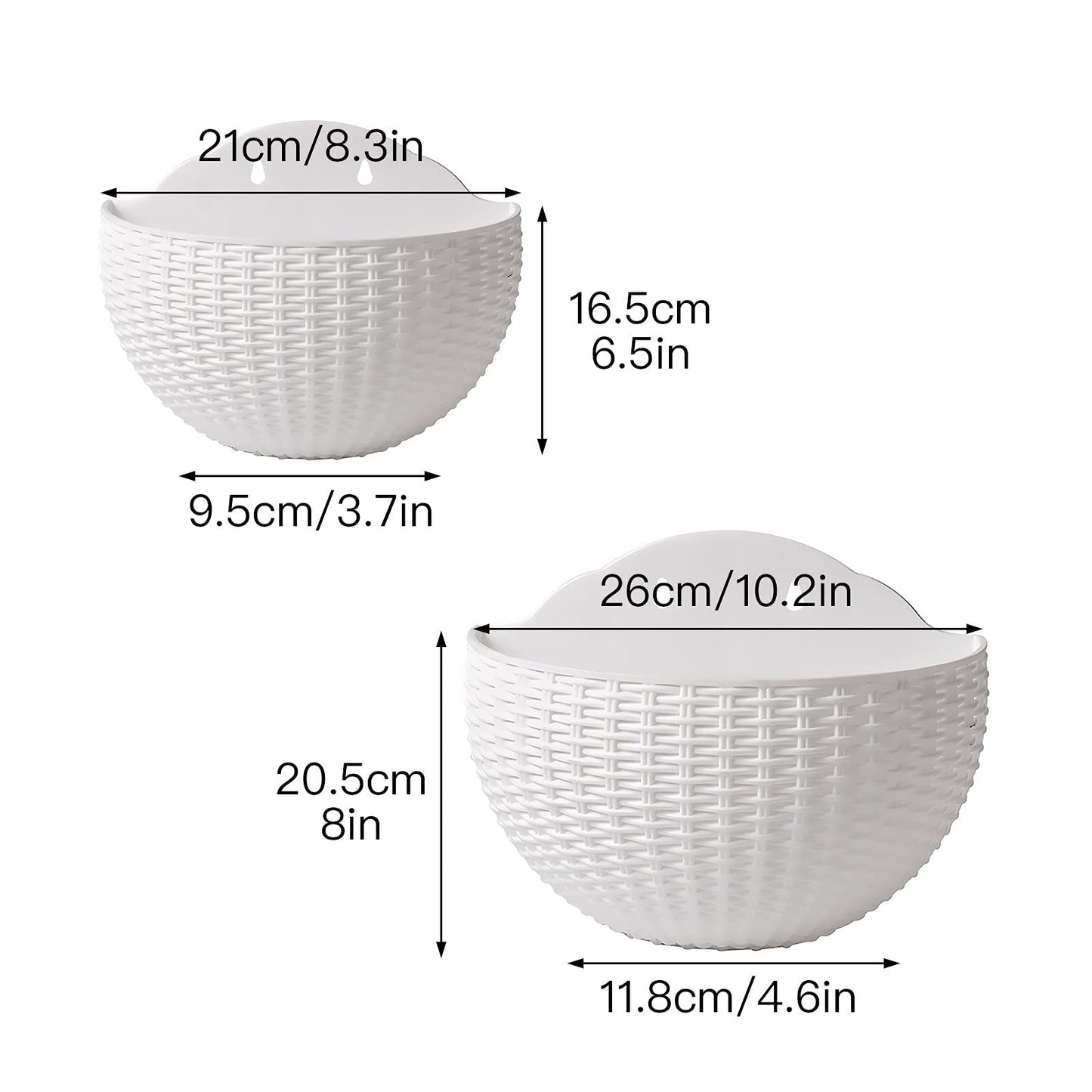 Hanging Planter Pot, Wall and Railing Hanging Planters with S Hooks, Half Round Imitation Rattan European Style Wall Flowerpot Rustic Decorative Flower Basket for Home Balcony Garden(#26*20.5cm Green)