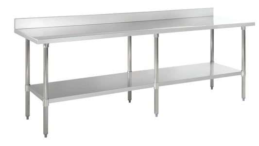 Kratos Stainless Steel Kitchen Prep Table 96"x24" with Backsplash and Undershelf, NSF Worktable for Restaurants - 16ga/304SS