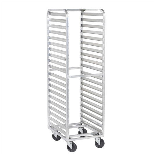 DCUBE Aluminum 20-Pan Bakery Rack with 3" Spacing, Heavy-Duty Double-Welded Frame, Side Load Pan Slides, 5" Polyolefin Swivel Casters, Commercial Sheet Pan Rack for Bakery, Kitchen & Food Service