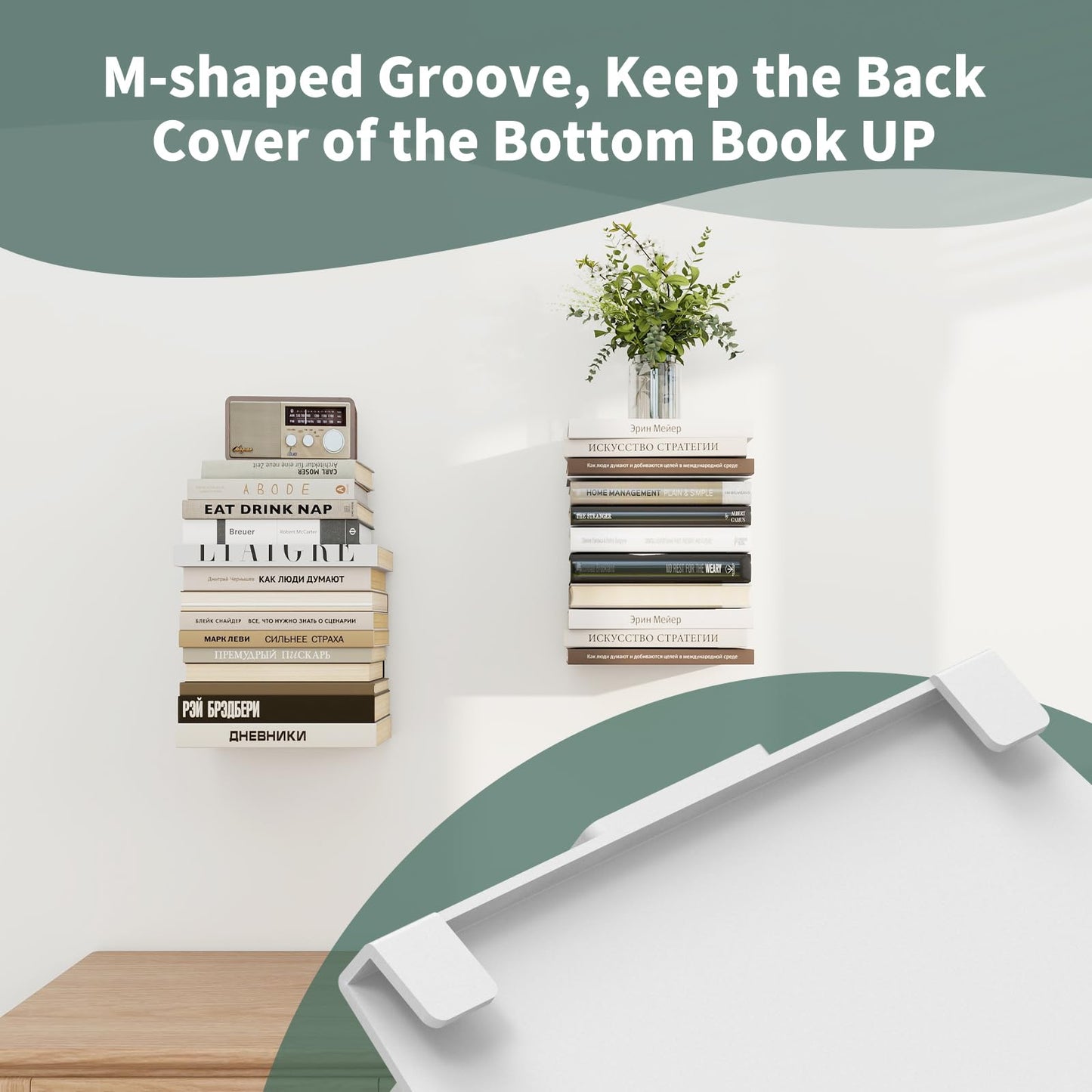 Mefirt Invisible Floating Bookshelves for Wall, 8 Tier Vertical Spine Book Tower, Heavy Duty Floating Book Shelves Metal Book Organizers for Home Office, 4 Pack(White)
